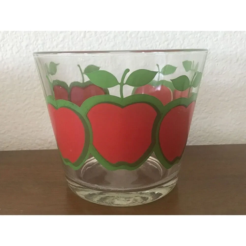 Vintage Red Apple Heavy Glass Ice Bucket Mid Century by Colony 1960s 5
